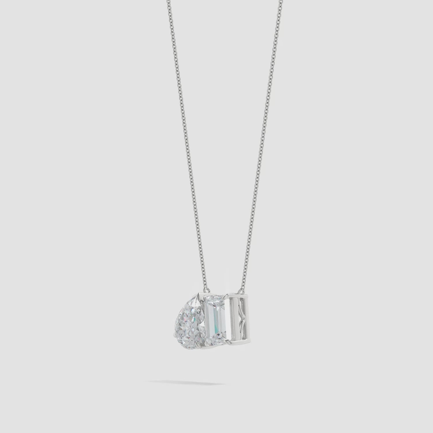 AGI Certified Lab-Grown Emerald-Cut & Pear Diamond Two-Stone Pendant in 14K White Gold – Choice of 1ctw or 2ctw
