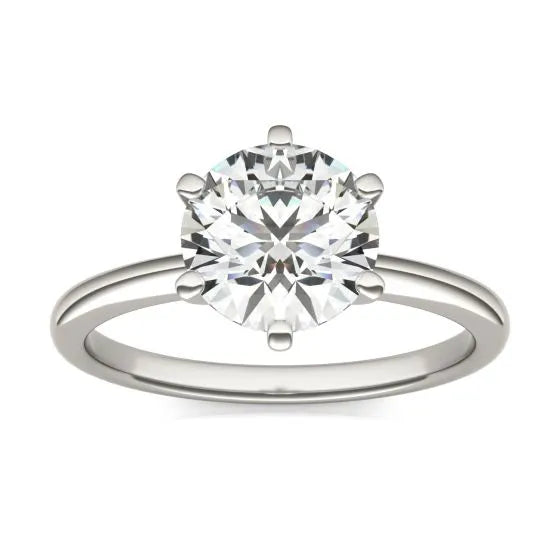 2 CTW Round Lab Grown Diamond Six Prong Solitaire Engagement Ring - G-VS Clarity, AGI Certified, 14K White Gold