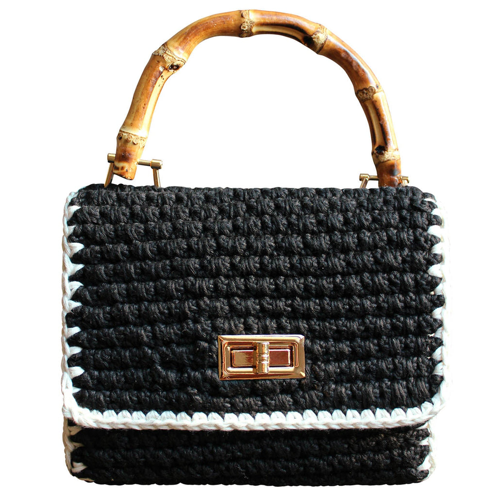 AIRMAIL Mini Crochet Handbag In Black & White
