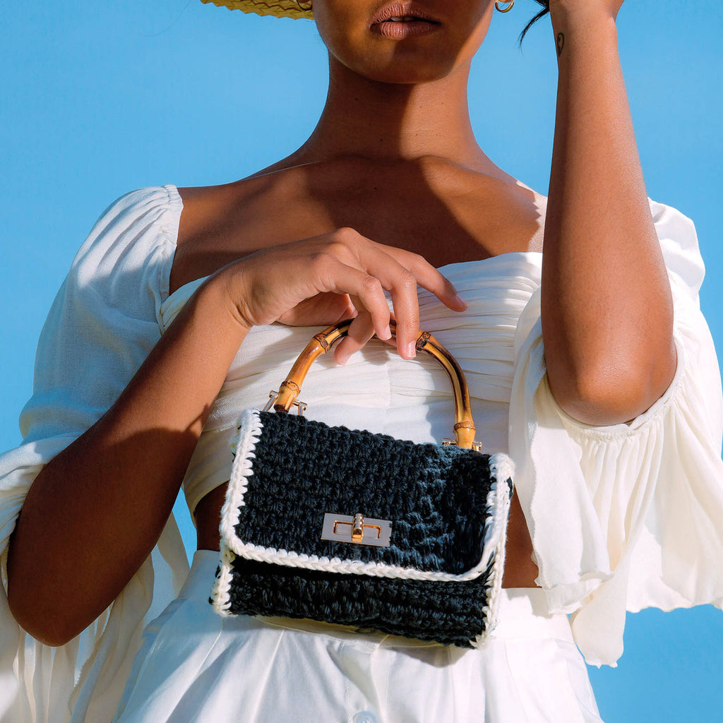 AIRMAIL Mini Crochet Handbag In Black & White