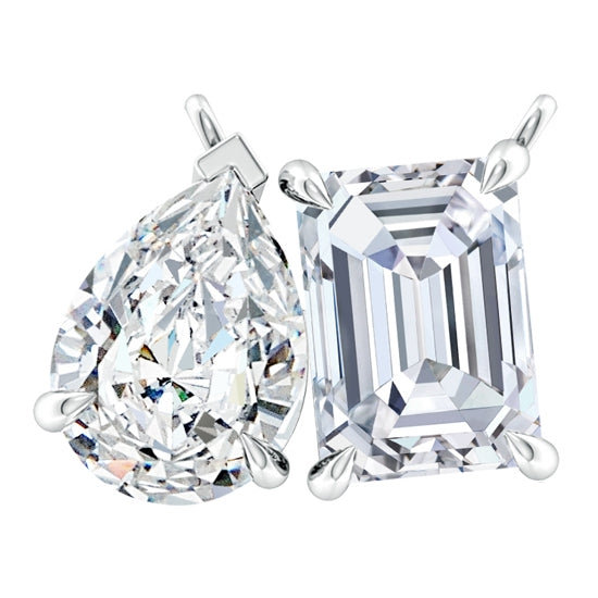 AGI Certified Lab-Grown Emerald-Cut & Pear Diamond Two-Stone Pendant in 14K White Gold – Choice of 1ctw or 2ctw