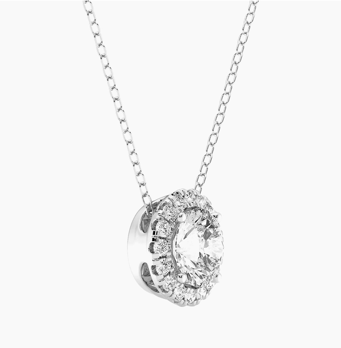 2.00 ct.Lab-Grown Diamond Halo Pendant Necklace in 14kt White Gold. 18" G/VS