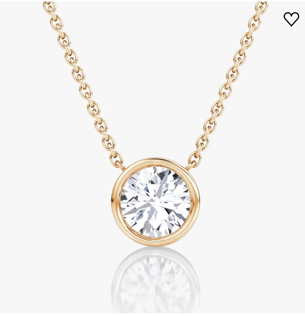 AGI Certified 1.00 Ctw Bezel Set Round Lab Grown Diamond Pendant - G/VS Clarity in Choice of 14K White or Yellow Gold