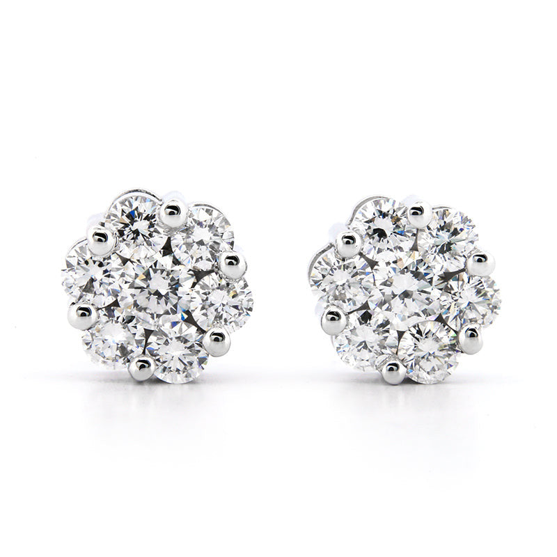 AGI Certified 2.00ctw Lab Diamond Floral Cluster Stud Earrings in 14kt White Gold