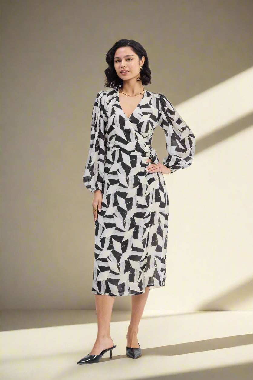 Midi Wrap Dress in Abstract Mosaic