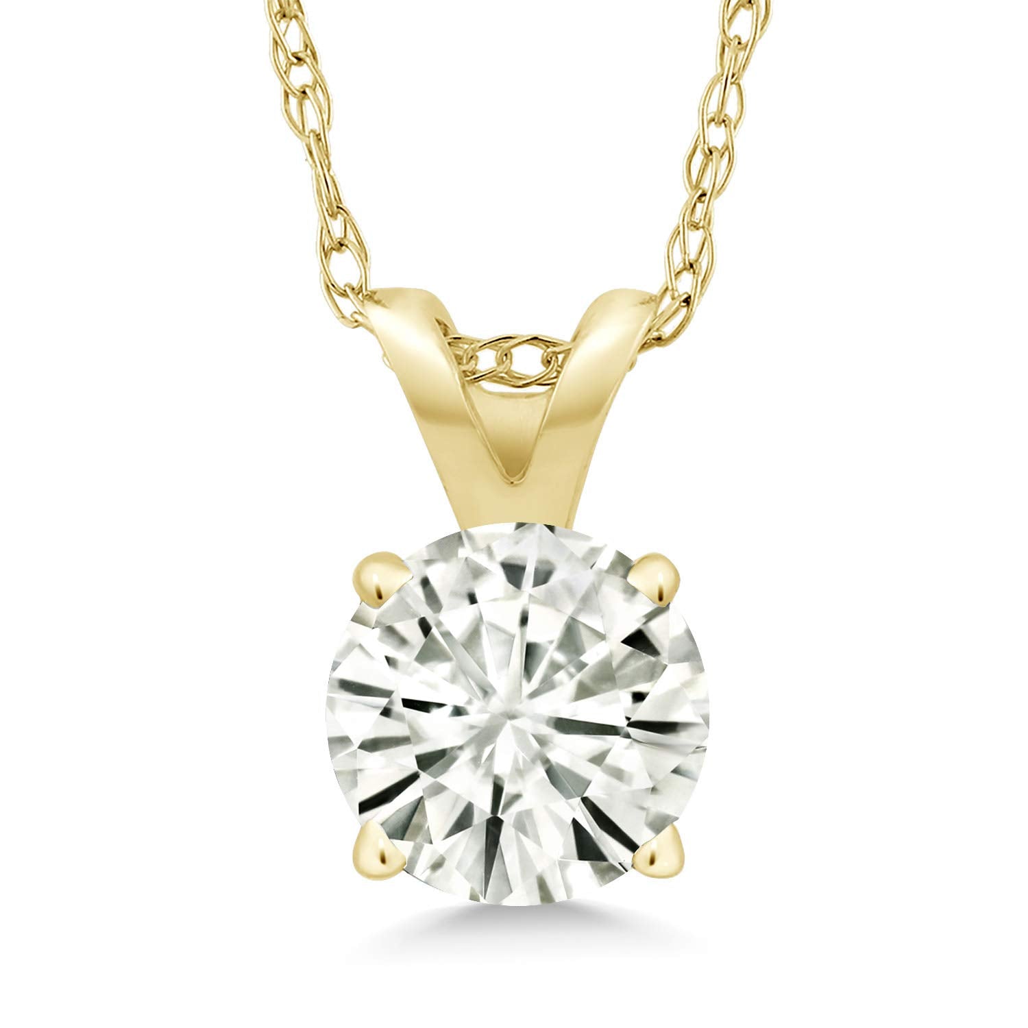 2CTW Created Moissanite Solitaire Pendant Necklace with 18" Chain - Choice of 14k White or Yellow Gold