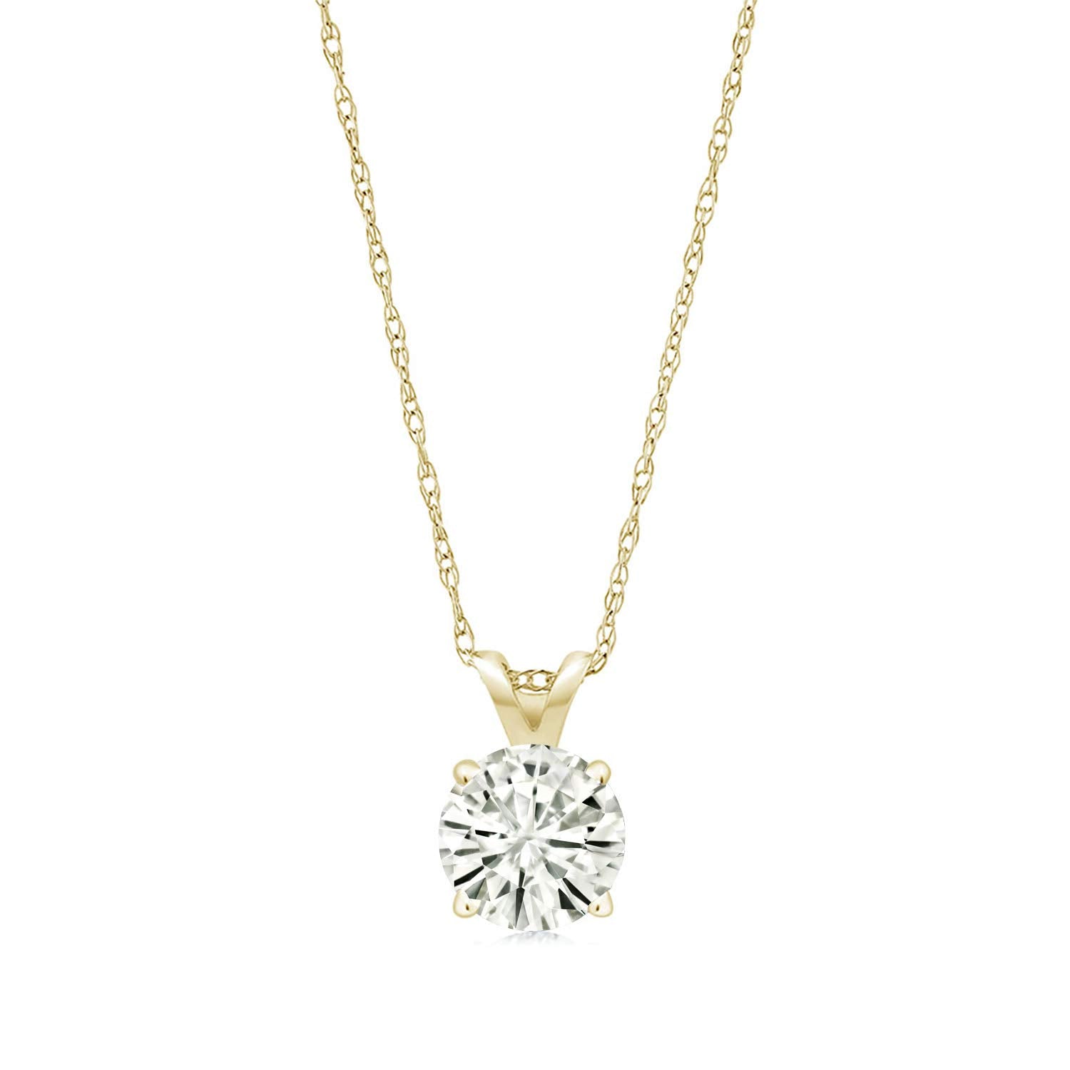 2CTW Created Moissanite Solitaire Pendant Necklace with 18" Chain - Choice of 14k White or Yellow Gold