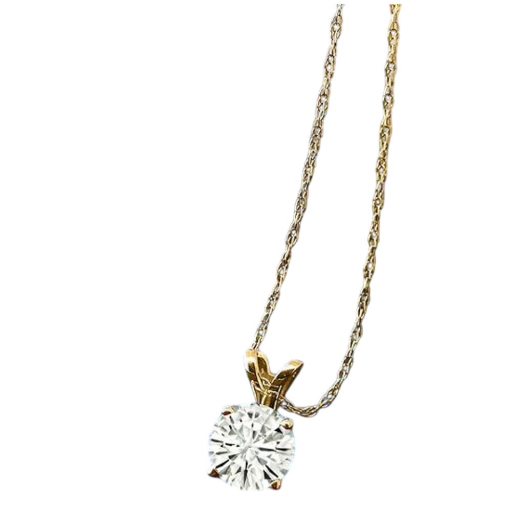 2CTW Created Moissanite Solitaire Pendant Necklace with 18" Chain - Choice of 14k White or Yellow Gold