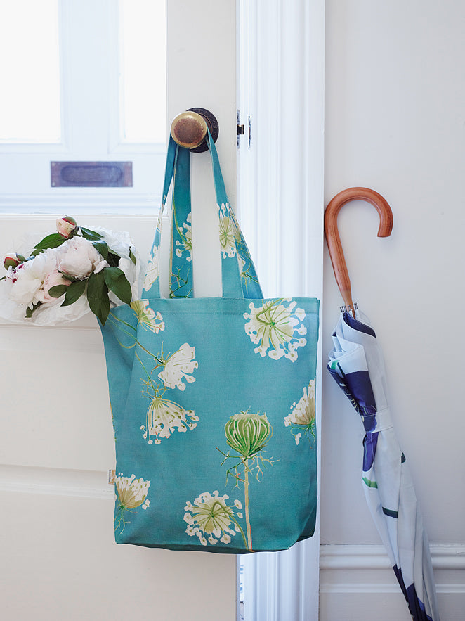 Tote Bag: Queen Anne's Lace on Teal