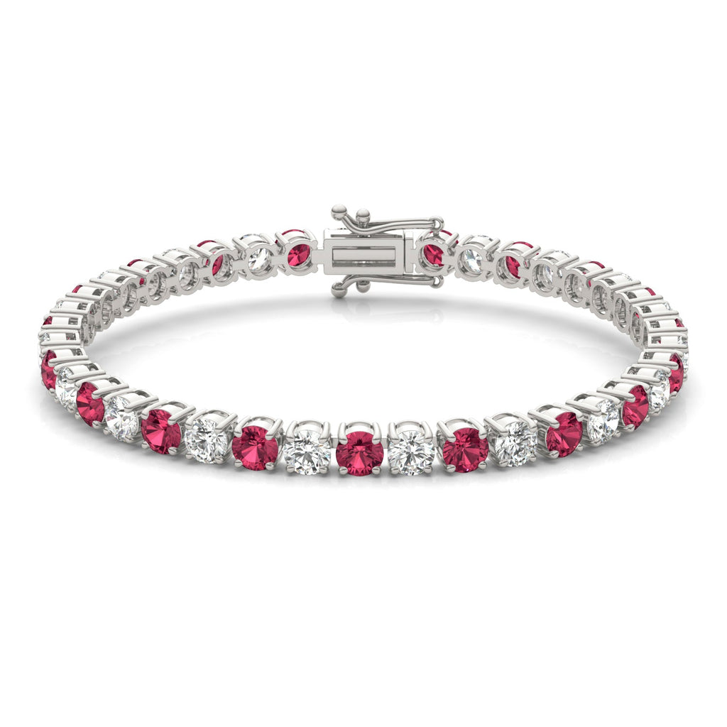 7.50 CTW AGI Certified Lab Created Ruby & Diamond Tennis Bracelet in 14K White Gold Overlay