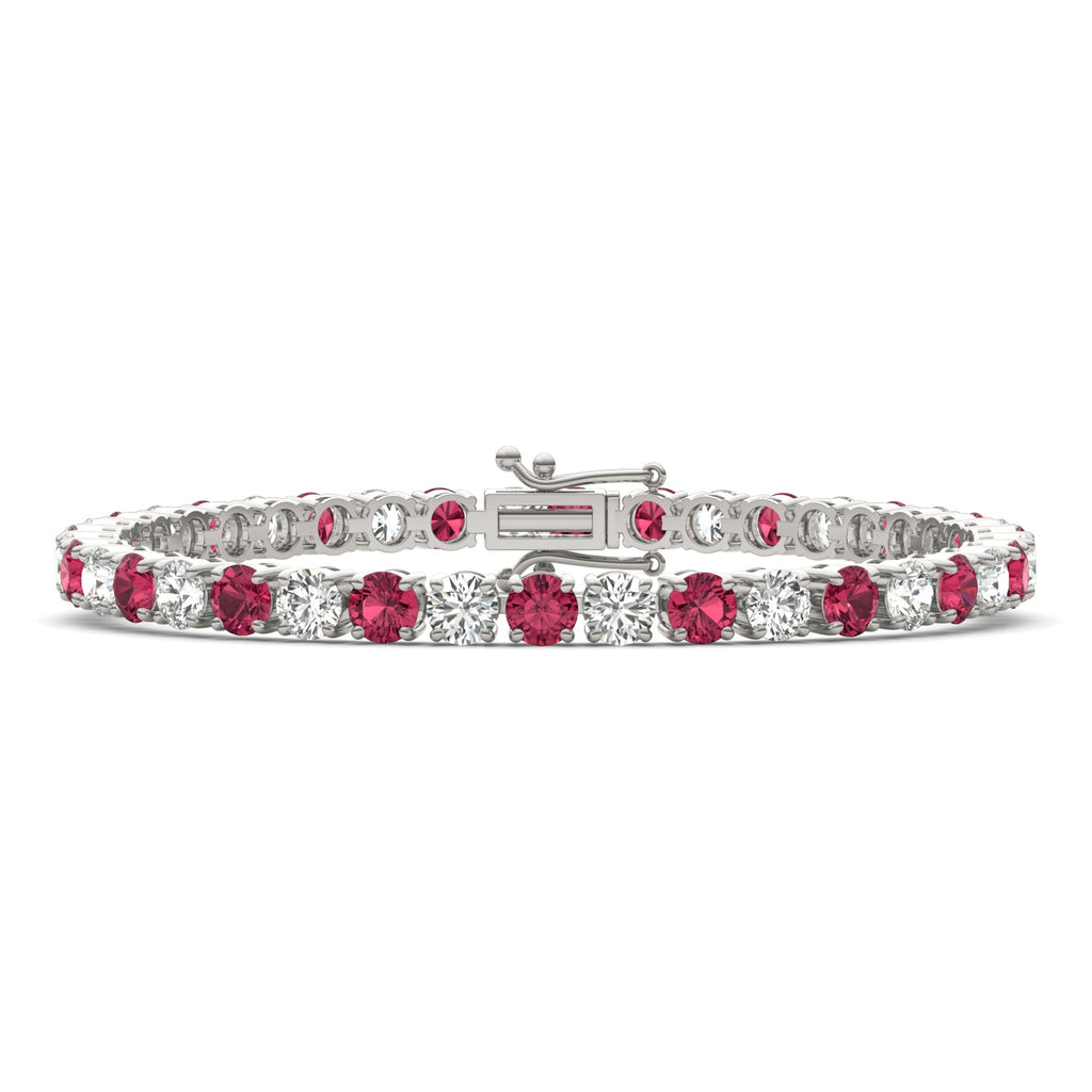 7.50 CTW AGI Certified Lab Created Ruby & Diamond Tennis Bracelet in 14K White Gold Overlay